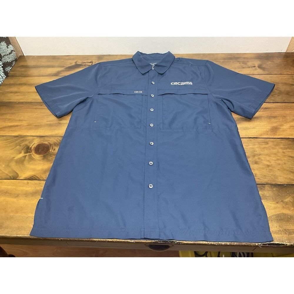 Game Guard Shirt Mens L Blue Outdoor Vented Button Pocket Fishing Performance